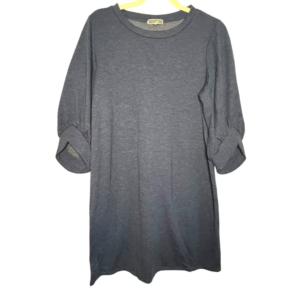 Anthropologie | PLEIONE Sweatshirt Dress Balloon Half Sleeves Blue Made in USA M
